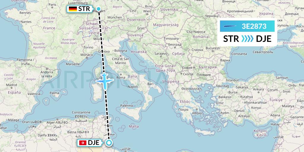 3E2873 Air Choice One Flight Map: Stuttgart to Djerba