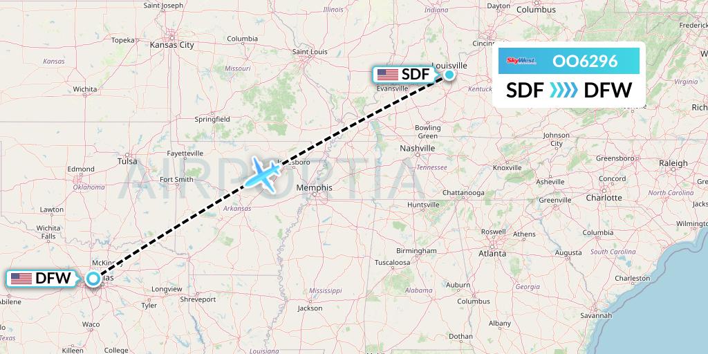 OO6296 SkyWest Airlines Flight Map: Louisville to Dallas