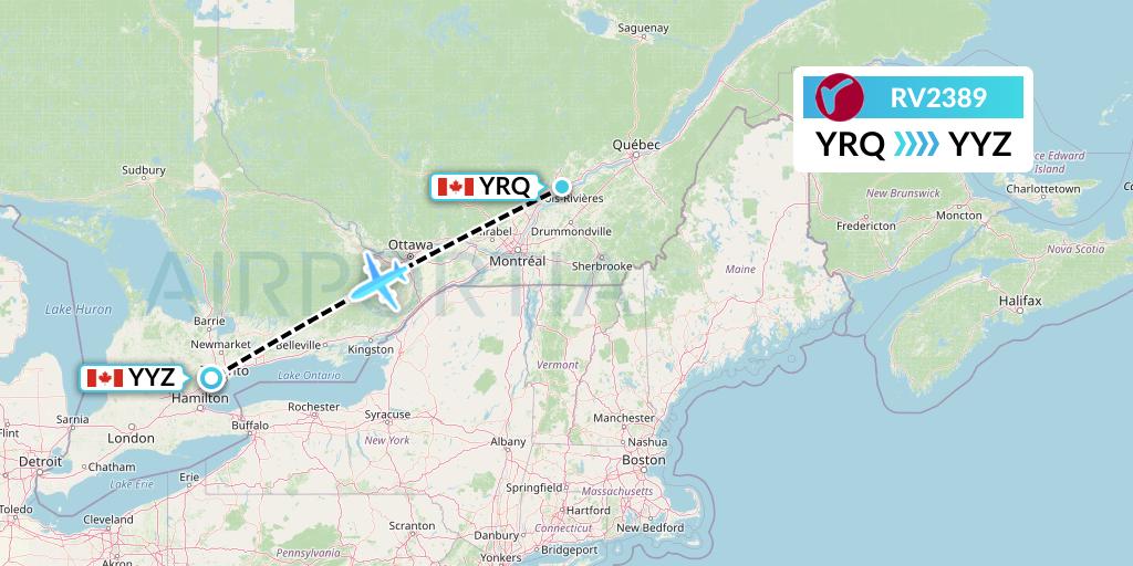 RV2389 Air Canada Rouge Flight Map: Trois-Rivieres to Toronto