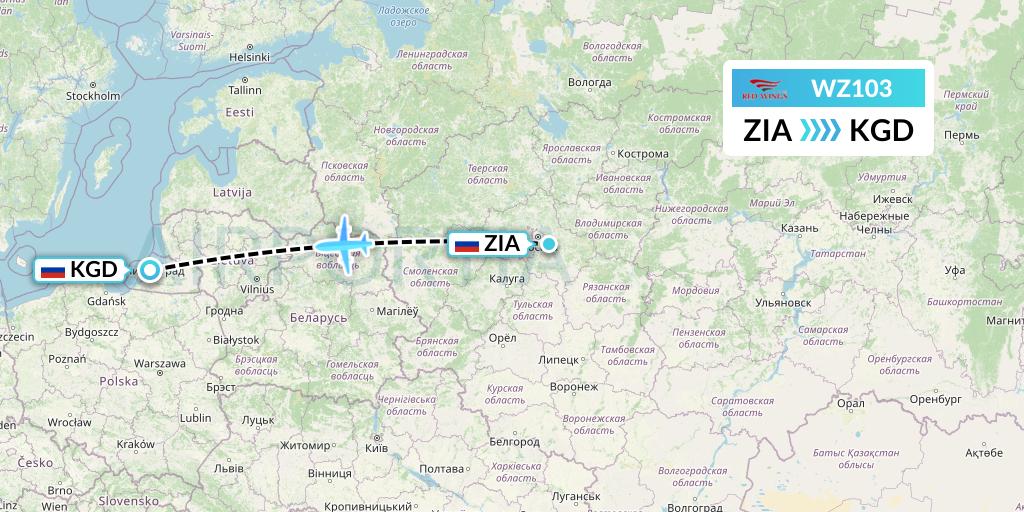 WZ103 Red Wings Flight Map: Moscow to Kaliningrad