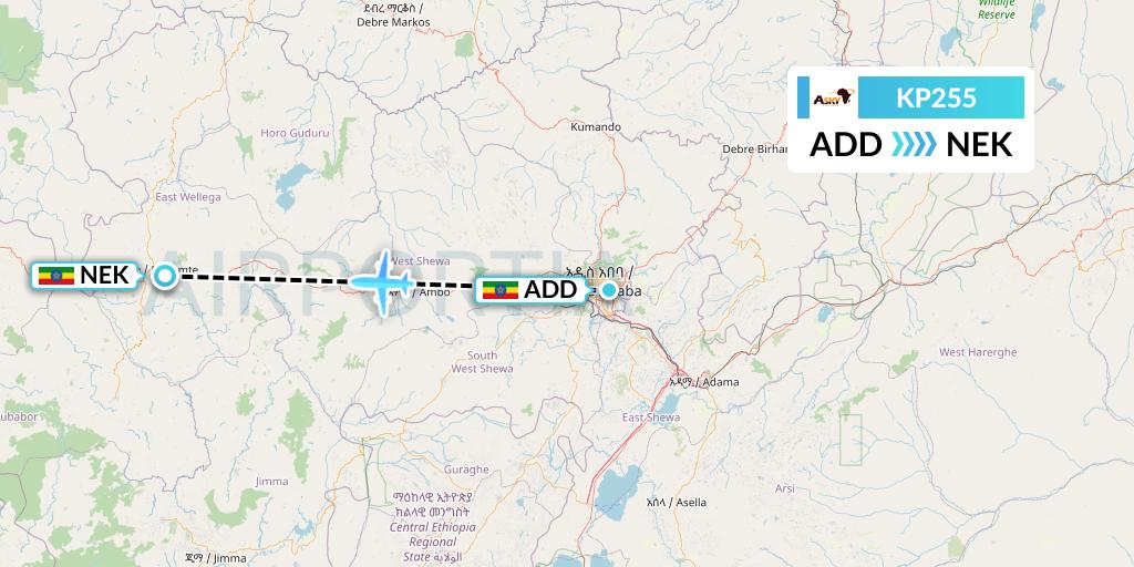 KP255 ASKY Flight Map: Addis Ababa to Nekemte
