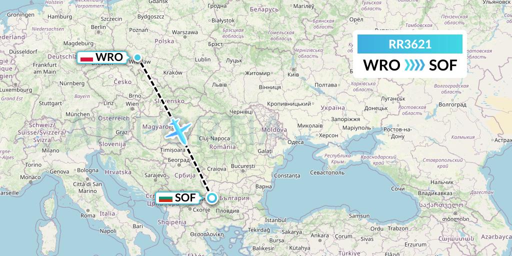 RR3621 Royal Air Force Flight Map: Wroclaw to Sofia