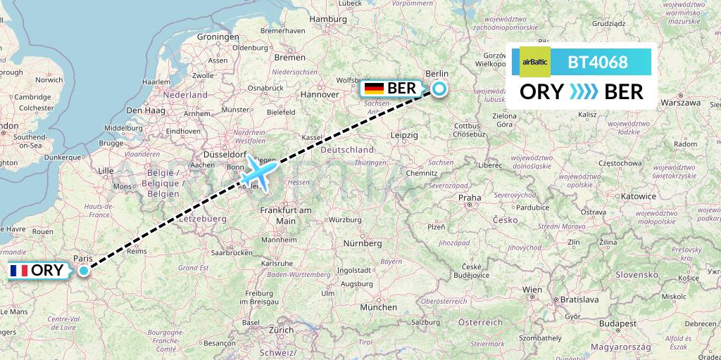 BT4068 Air Baltic Flight Map: Paris to Berlin