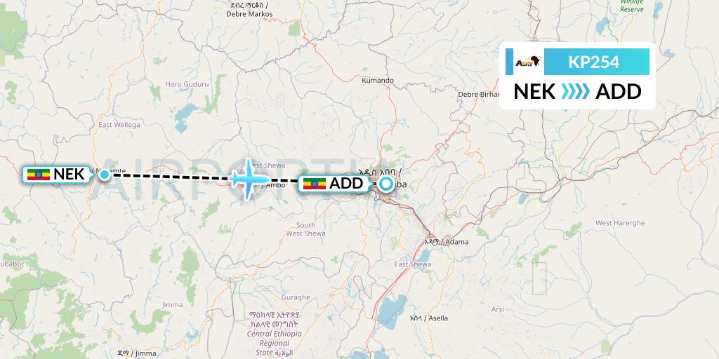 KP254 ASKY Flight Map: Nekemte to Addis Ababa
