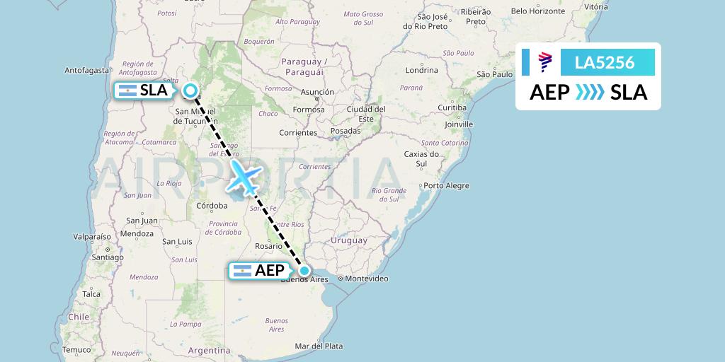 LA5256 LAN Airlines Flight Map: Buenos Aires to Salta