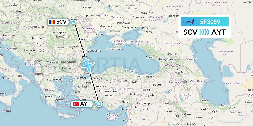 5F3059 Fly One Flight Map: Suceava to Antalya