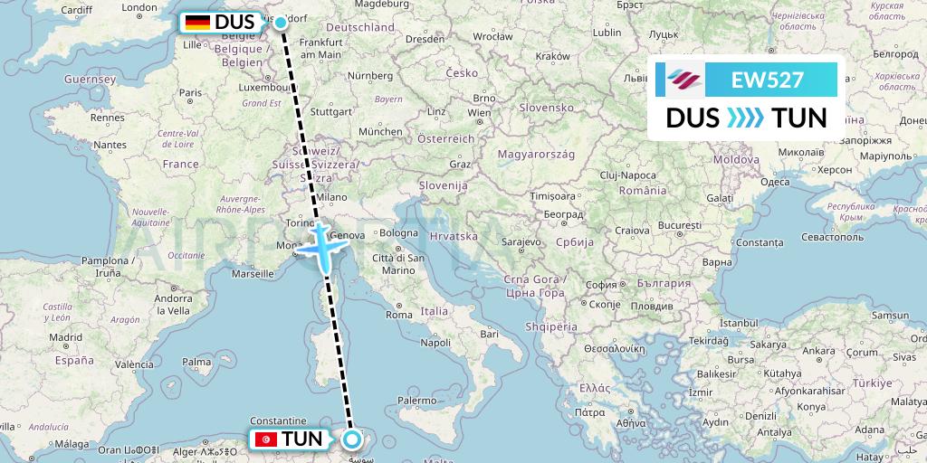 EW527 Eurowings Flight Map: Dusseldorf to Tunis