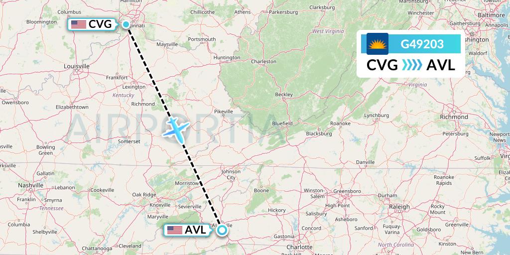 G49203 Allegiant Air Flight Map: Cincinnati to Asheville