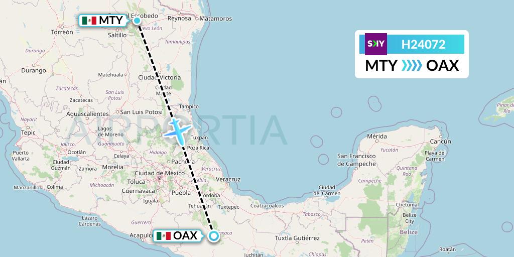 H24072 Sky Airline Flight Map: Monterrey to Oaxaca