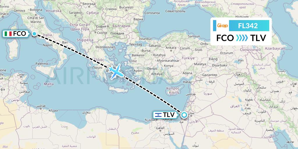 FL342 AirTran Flight Map: Rome to Tel Aviv