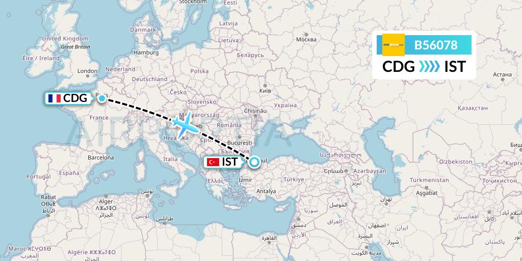 B56078 Fly SAX Flight Map: Paris to Istanbul