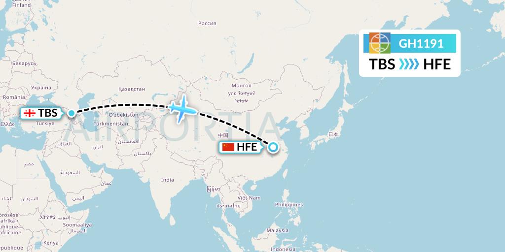 GH1191 Globus Flight Map: Tbilisi to Hefei