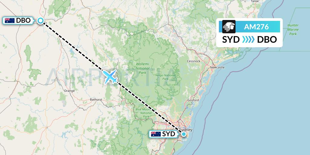 AM276 Aeromexico Flight Map: Sydney to Dubbo