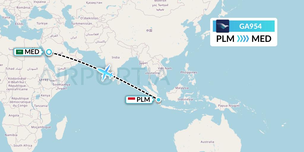 GA954 Garuda Indonesia Flight Map: Palembang to Medina