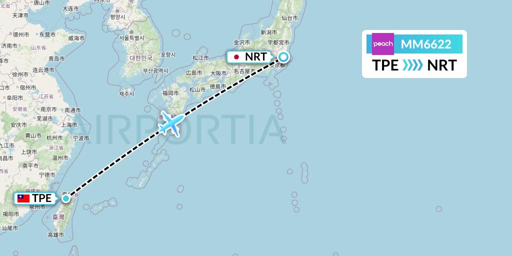 MM6622 Peach Aviation Flight Map: Taipei to Tokyo