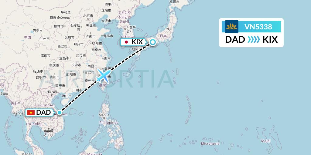 VN5338 Vietnam Airlines Flight Map: Da Nang to Osaka