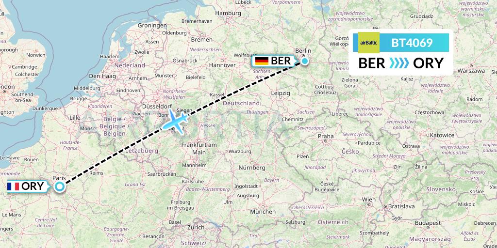 BT4069 Air Baltic Flight Map: Berlin to Paris
