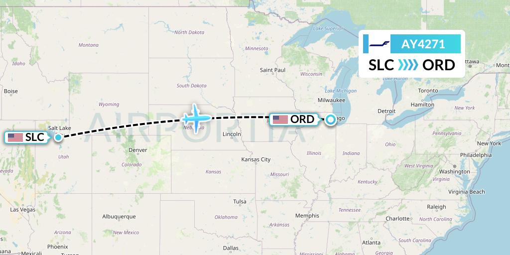 AY4271 Finnair Flight Map: Salt Lake City to Chicago