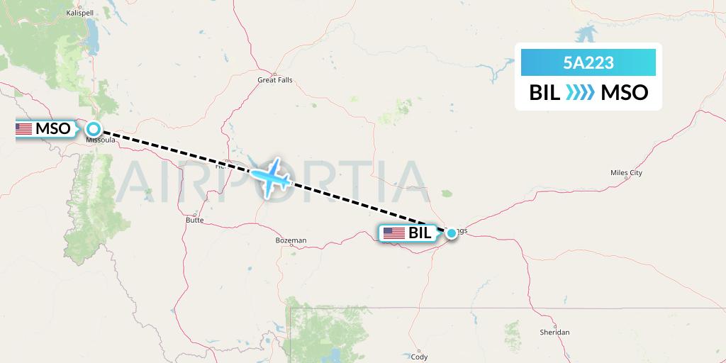 5A223 Alpine Air Express Flight Map: Billings to Missoula