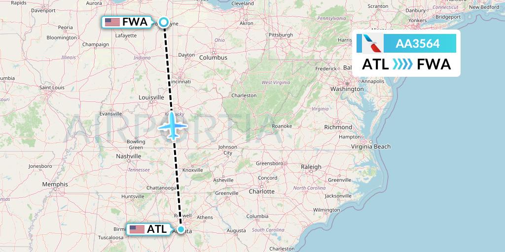 AA3564 American Airlines Flight Map: Atlanta to Fort Wayne