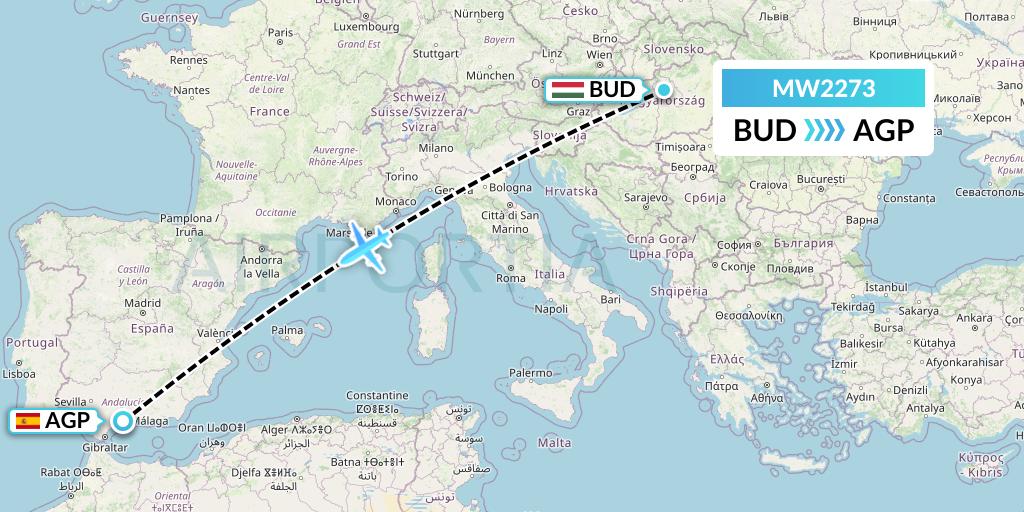 MW2273 Mokulele Flight Service Flight Map: Budapest to Malaga