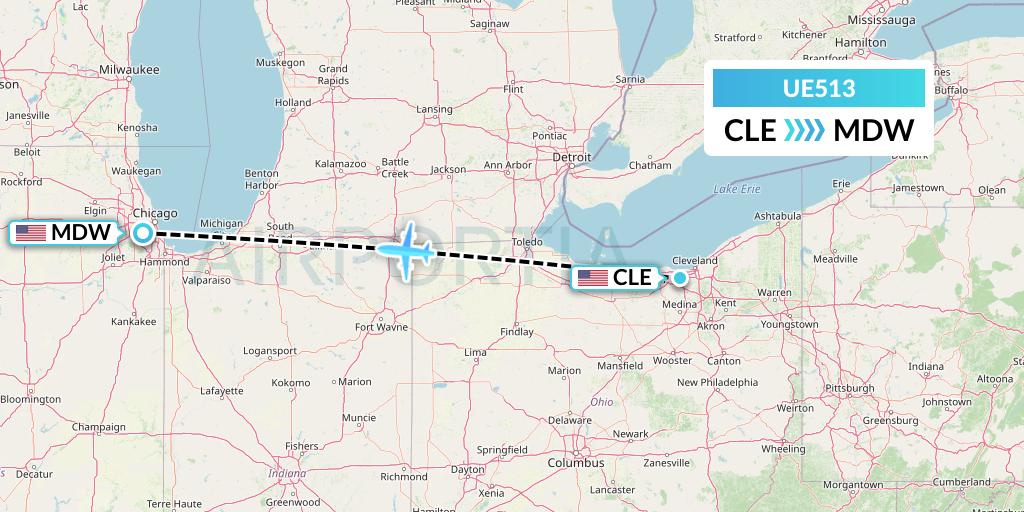 UE513 Ultimate Air Shuttle Flight Map: Cleveland to Chicago