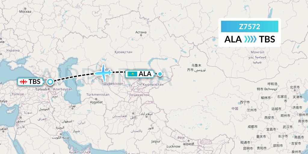 Z7572 Fly Africa Zimbabwe Flight Map: Almaty to Tbilisi