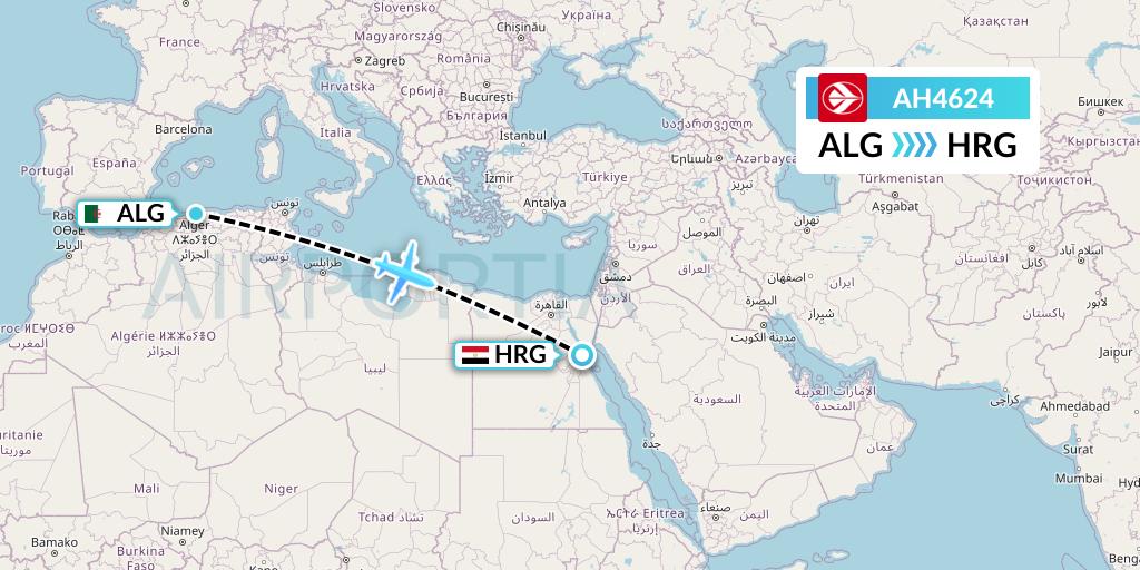 AH4624 Air Algerie Flight Map: Algiers to Hurghada