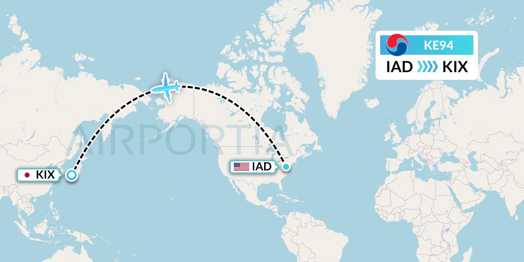 KE94 Korean Air Flight Map: Washington to Osaka