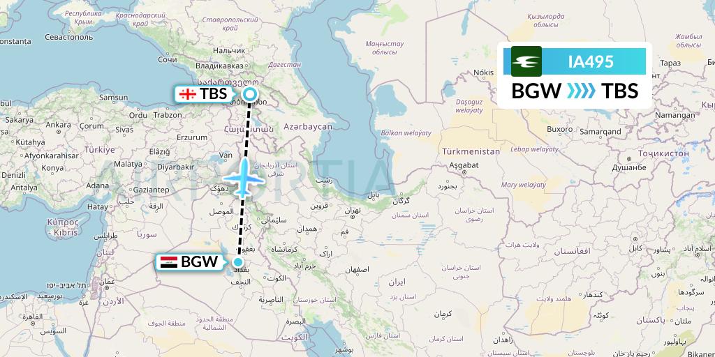 IA495 Iraqi Airways Flight Map: Baghdad to Tbilisi