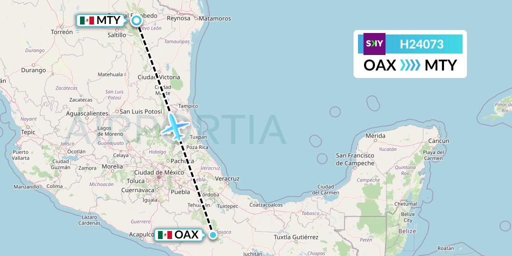 H24073 Sky Airline Flight Map: Oaxaca to Monterrey