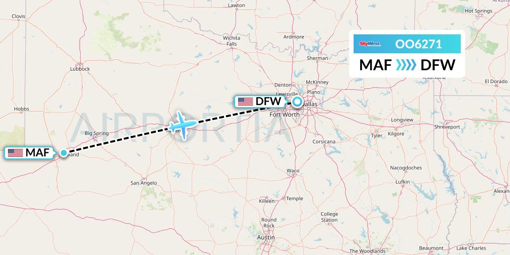 OO6271 SkyWest Airlines Flight Map: Midland to Dallas