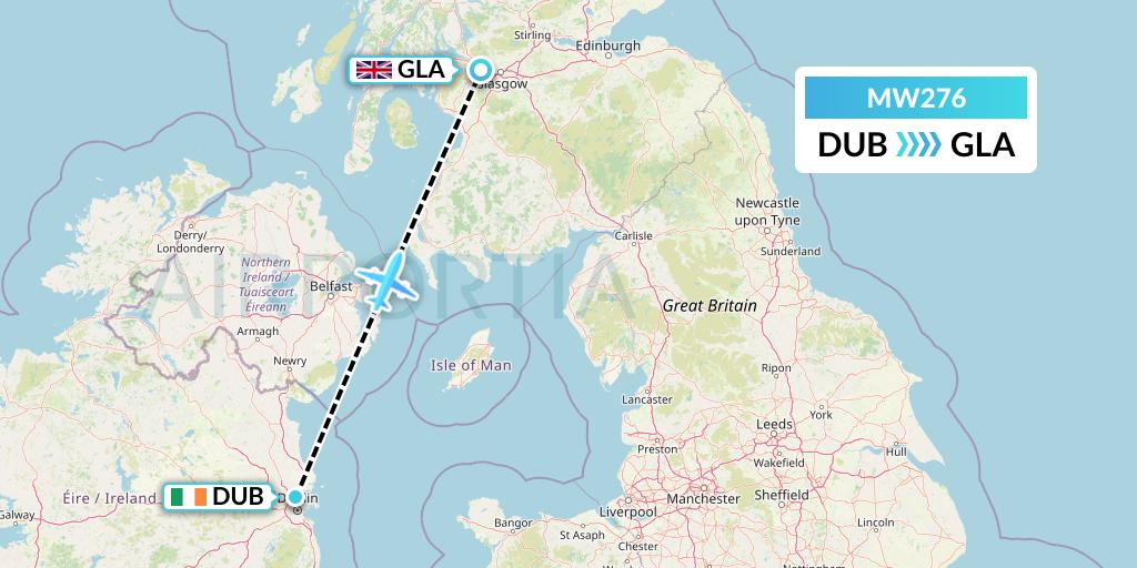 MW276 Mokulele Flight Service Flight Map: Dublin to Glasgow