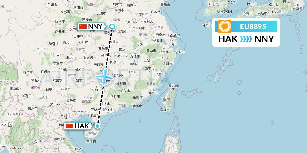 EU8895 Chengdu Airlines Flight Map: Haikou to Nanyang