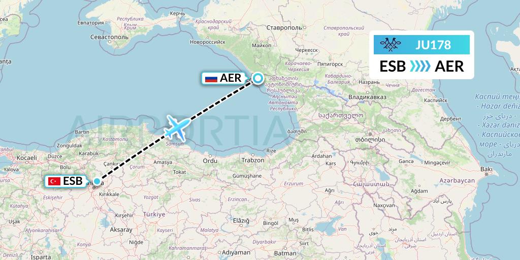 JU178 AirSERBIA Flight Map: Ankara to Sochi