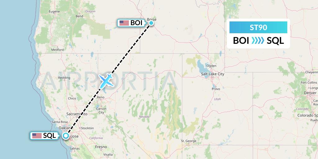 ST90 Air Thanlwin Flight Map: Boise to San Carlos