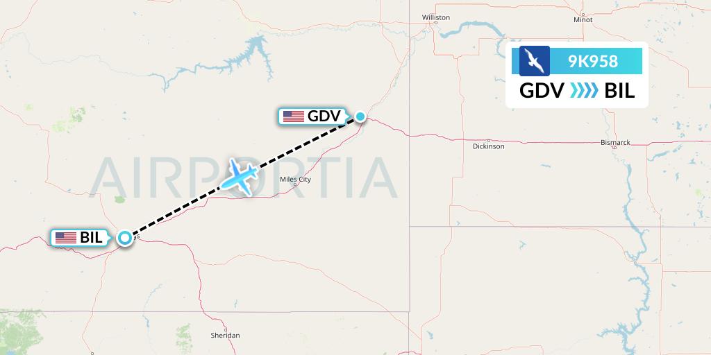 9K958 Cape Air Flight Map: Dawson to Billings