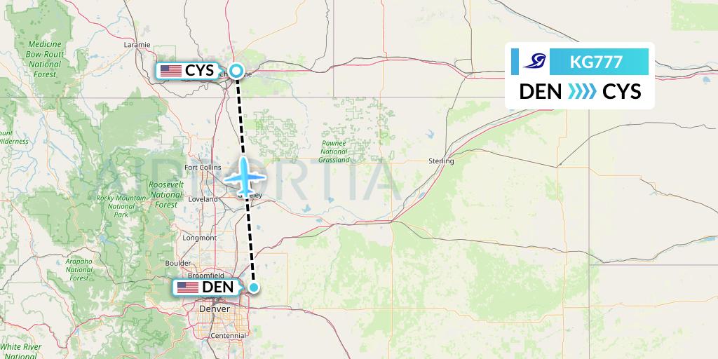 KG777 Key Lime Air Flight Map: Denver to Cheyenne