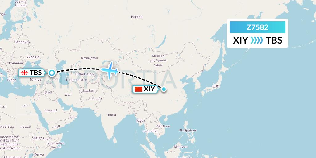 Z7582 Fly Africa Zimbabwe Flight Map: Xi'an to Tbilisi