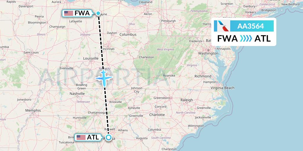 AA3564 American Airlines Flight Map: Fort Wayne to Atlanta