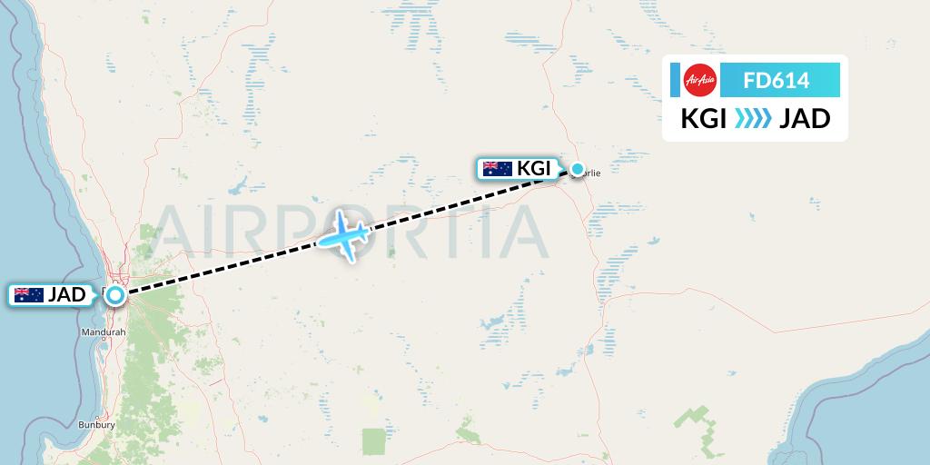 FD614 Thai AirAsia Flight Map: Kalgoorlie to Perth