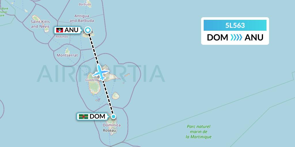 5L563 Fly Salone Airlines Limited Flight Map: Dominica to Antigua