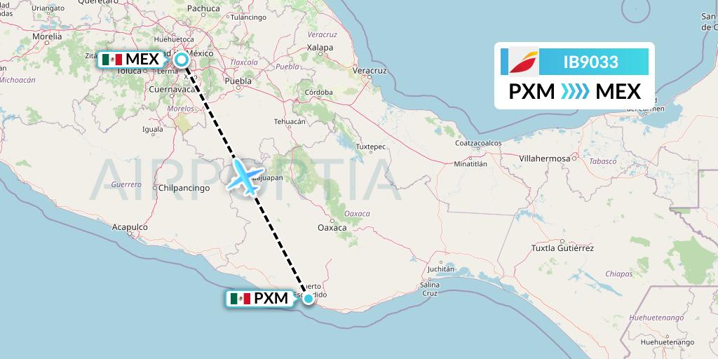 IB9033 Iberia Flight Map: Puerto Escondido to Mexico City