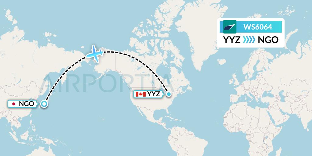 WS6064 WestJet Flight Map: Toronto to Nagoya