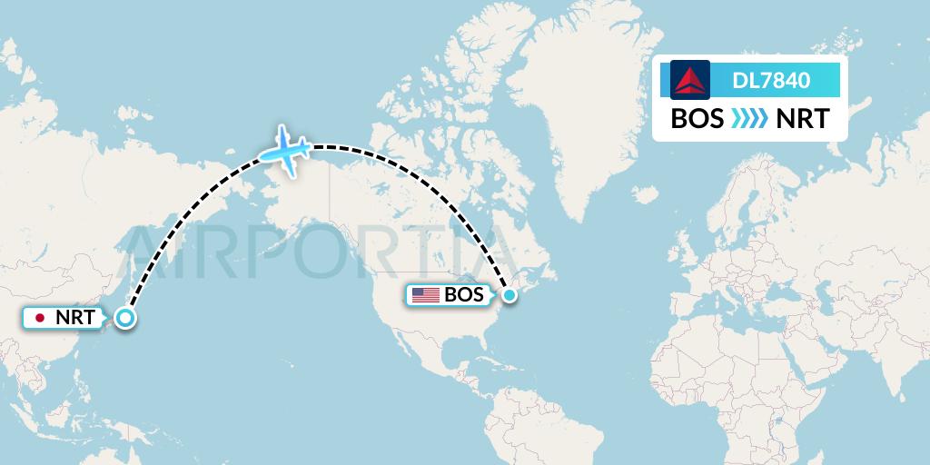 DL7840 Delta Air Lines Flight Map: Boston to Tokyo