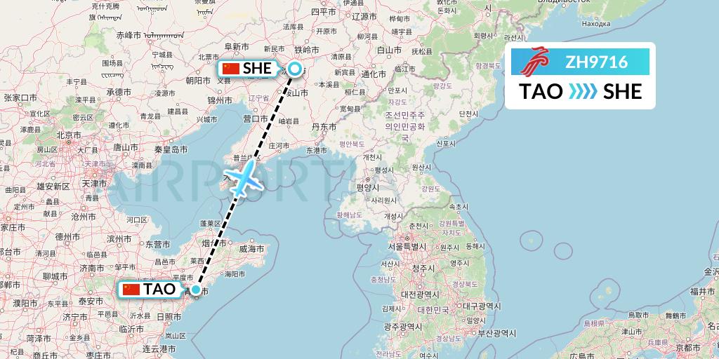 ZH9716 Shenzhen Airlines Flight Map: Qingdao to Shenyang