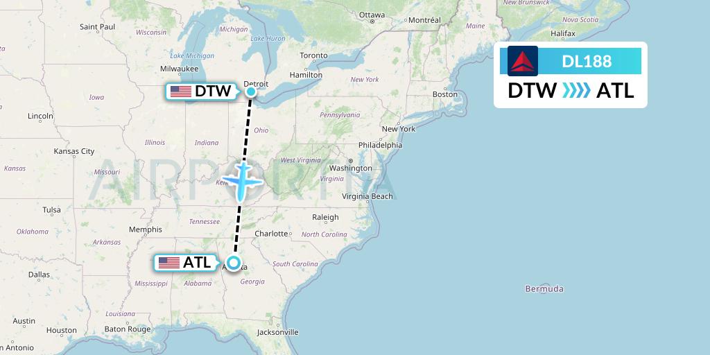 DL188 Delta Air Lines Flight Map: Detroit to Atlanta