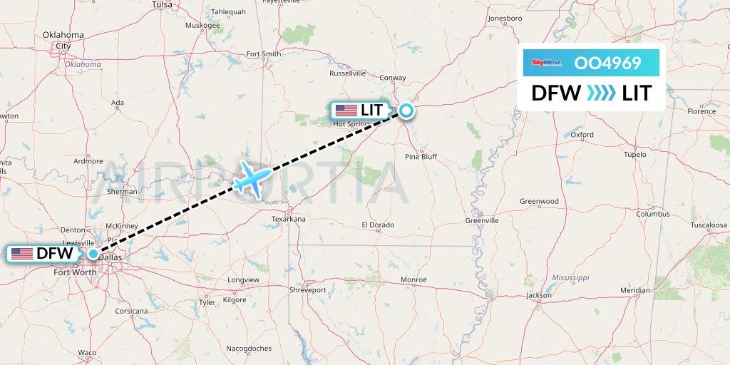 OO4969 SkyWest Airlines Flight Map: Dallas to Little Rock