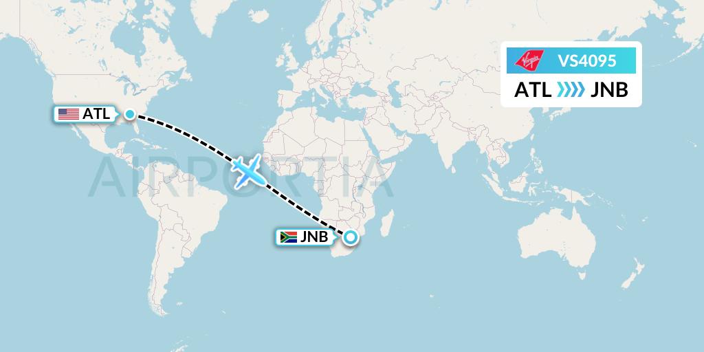 VS4095 Virgin Atlantic Airways Flight Map: Atlanta to Johannesburg