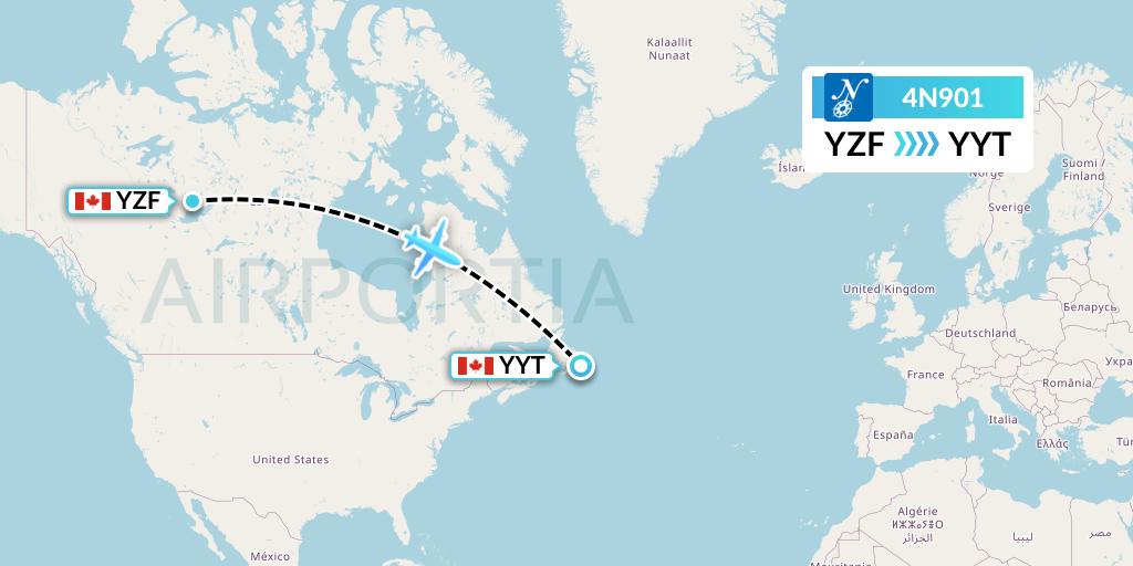 4N901 Air North Flight Map: Yellowknife to St. John's